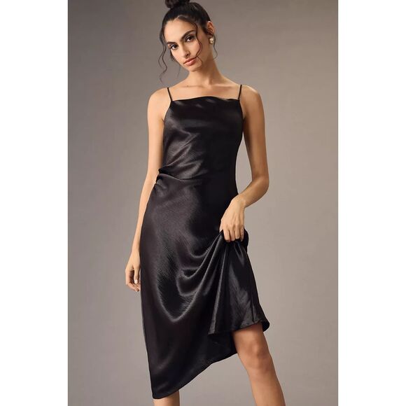 Anthropologie Cowl-Neck Slip Dress Black XXS NWT - Picture 1 of 4
